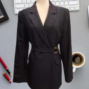 New without tags Calvin Klein; Navy blue / crepe / belted blazer /